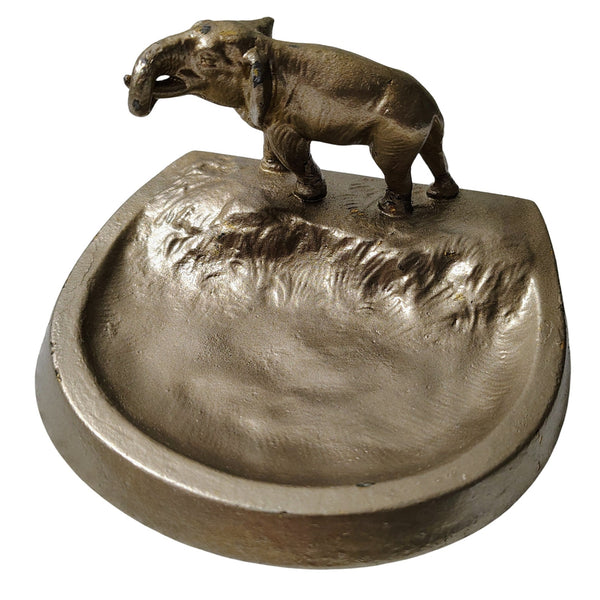 Vintage Elephant Personal Trinket Tray Cast in Metal Painted Gold Home Decor