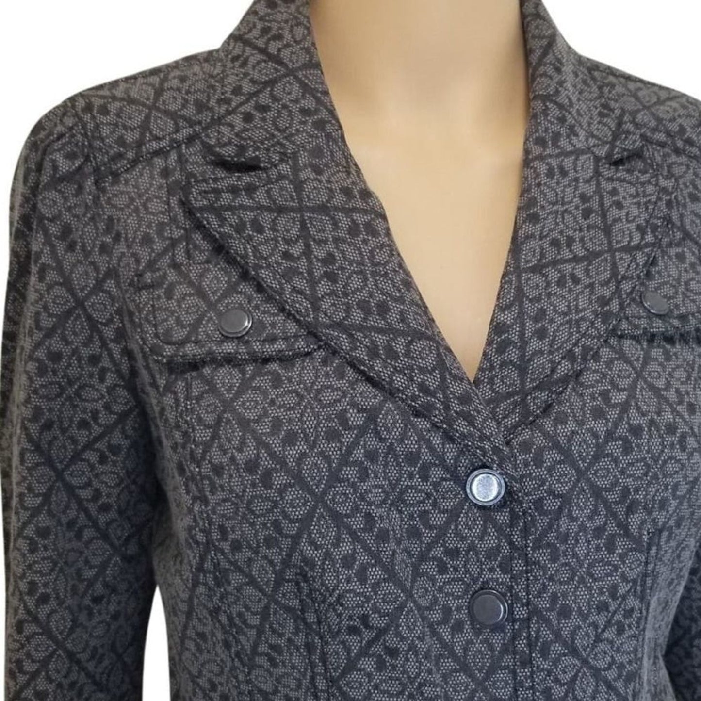Fitted Tile Design Preppy Single Breasted Fold Down Collar Snap Blazer Size 0