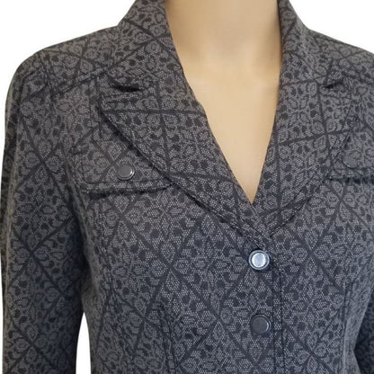 Fitted Tile Design Preppy Single Breasted Fold Down Collar Snap Blazer Size 0