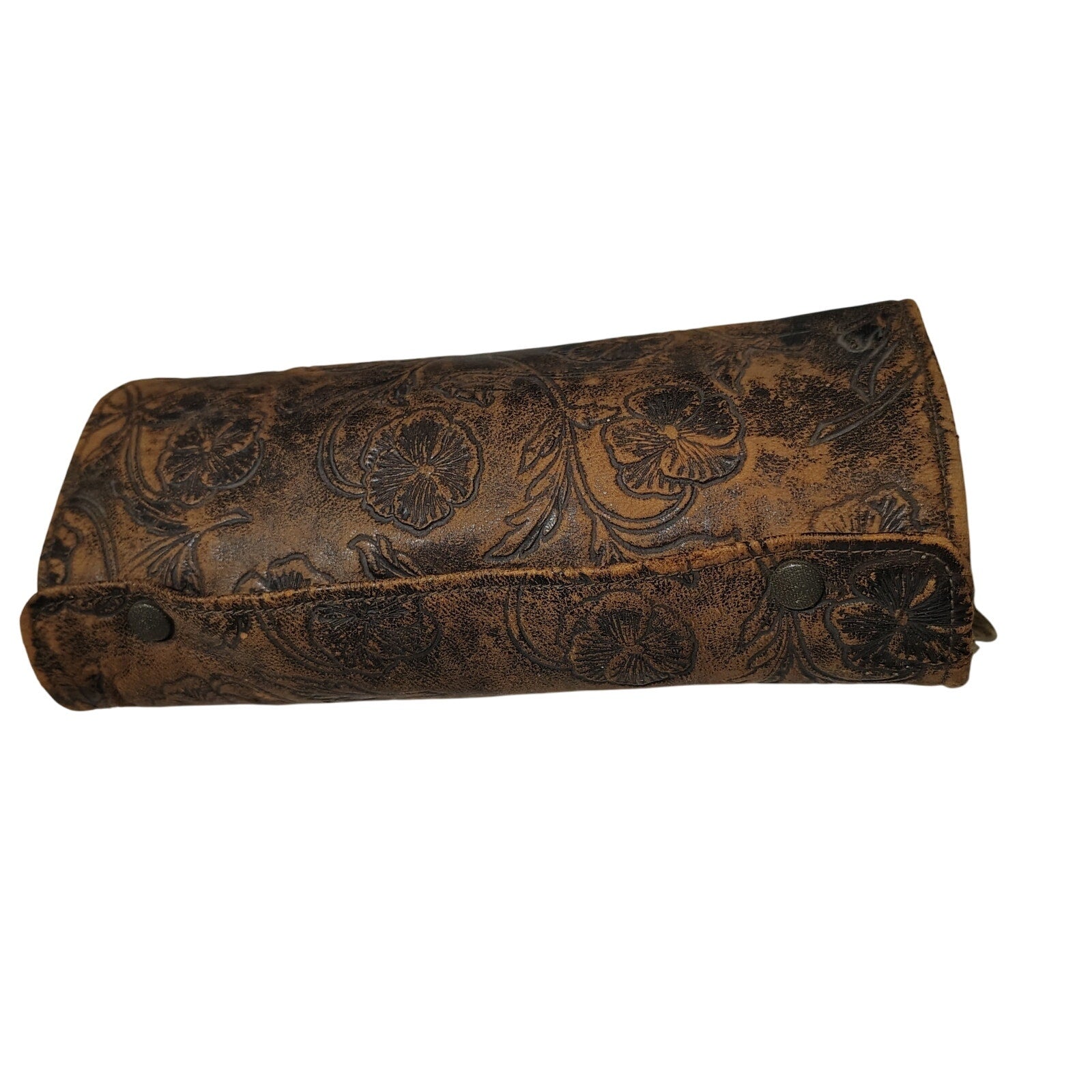 1900-1920 Tooled Leather Floral Celluloid 11 Pc Manicure Set Travel Case [Antique]