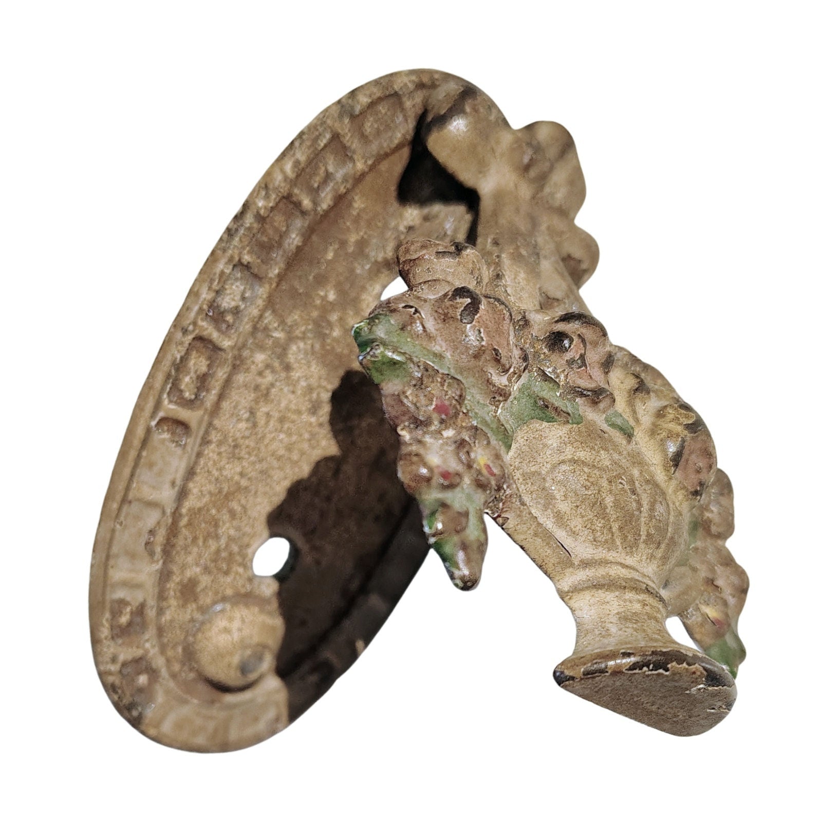 1920s Hubley Cast Iron Flower Basket Ribbon Door Knocker Cream [Antique]