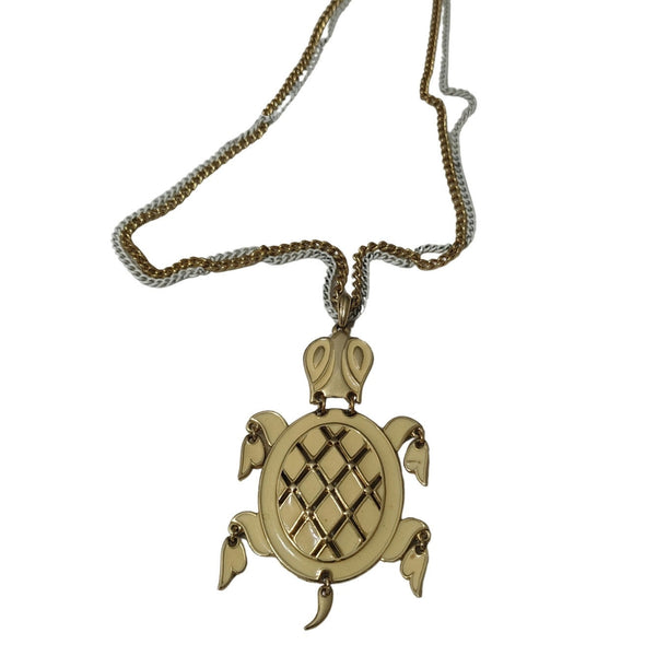 1970s Mod Asian Articulated Tortoise Moveable Pendant Turtle Chain Link Necklace [Vintage]