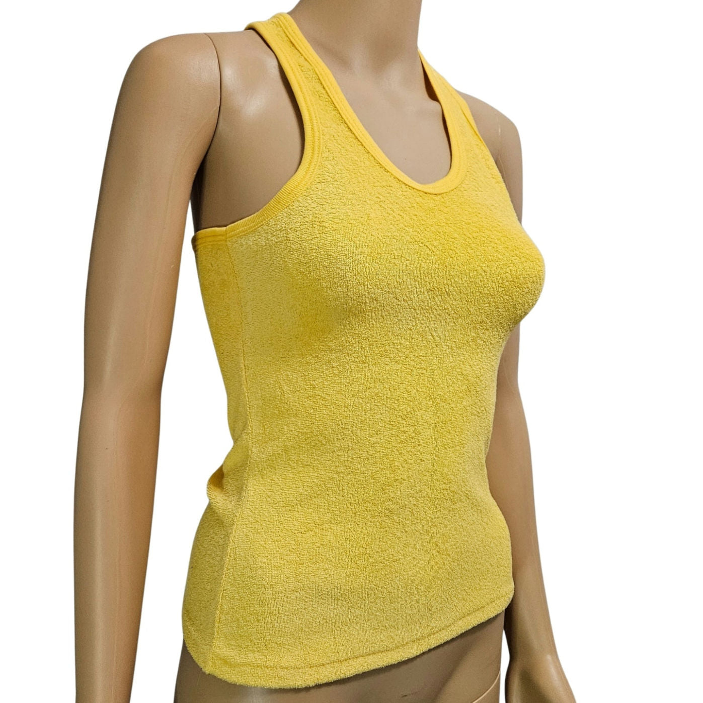 1970s Yellow Terry Cloth Racer Back Tank Top Size Medium / Small [Vintage]