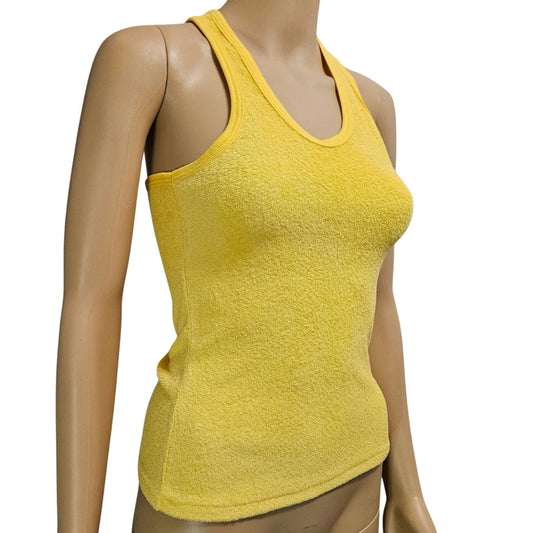 1970s Yellow Terry Cloth Racer Back Tank Top Size Medium / Small [Vintage]