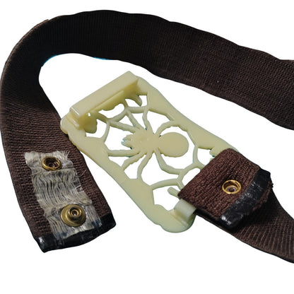 70s Plastic Spider Belt Buckle Wide Brown Elastic Snap Closure Cinching Belt 24