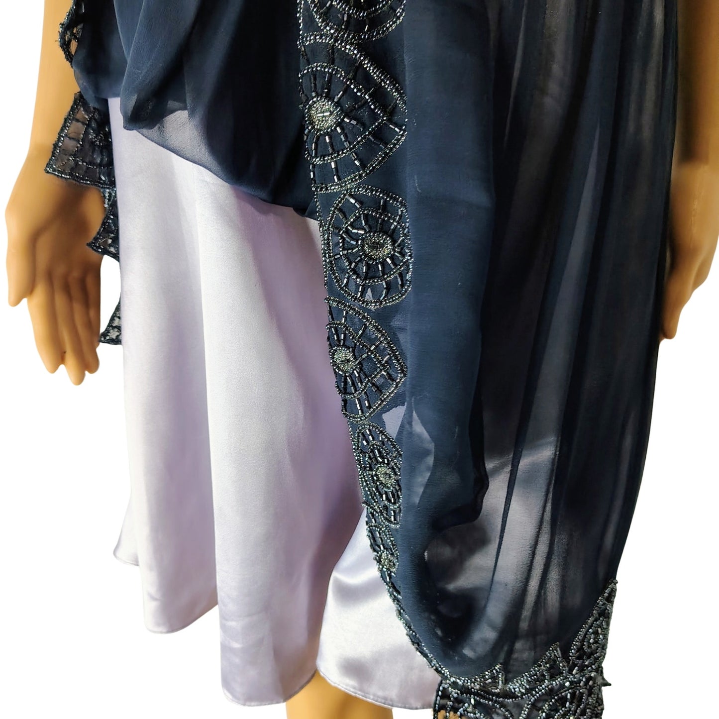 100% Silk Adrianna Papell Evening Formal Semi-Formal Dress Beaded Tank Top SZ 8P