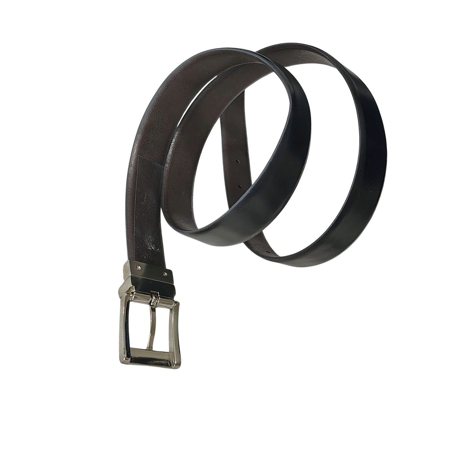 Leather Black Reversible Belt Brown Black Square Silver Buckle Size Large