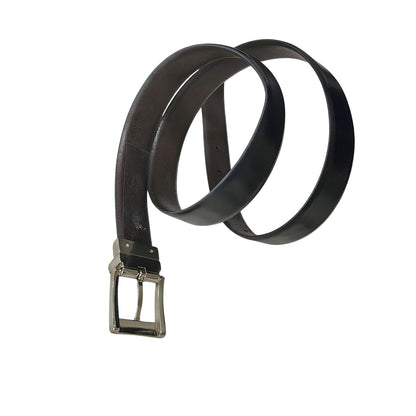 Leather Black Reversible Belt Brown Black Square Silver Buckle Size Large