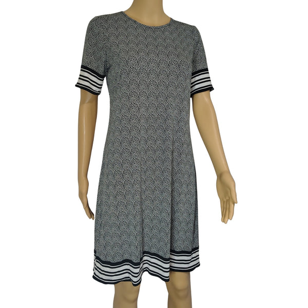 Michael Kors Short Sleeve Black White Midi Sheath Dress Stripes Size Small