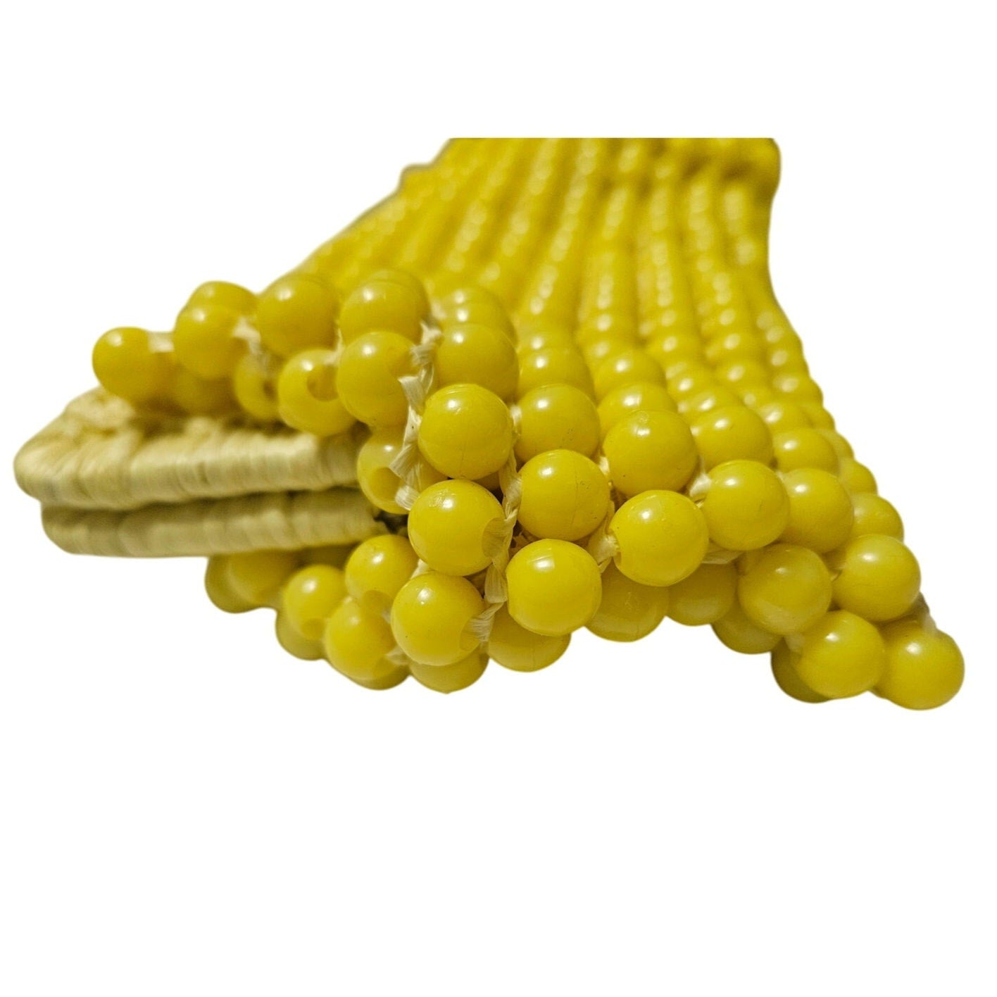 Retro Italian Made Yellow Beaded Clutch Handbag Knit Bag Raffia Purse [VINTAGE]