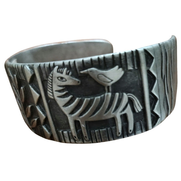 J B Hunt Wild Kingdom Cuff Bracelet Elephant Zebra Designer Vintage Wearable Art