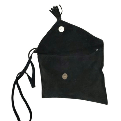 Black Suede Crossbody Envelope Handbag Tassel Magnetic Closure Fold Over Top