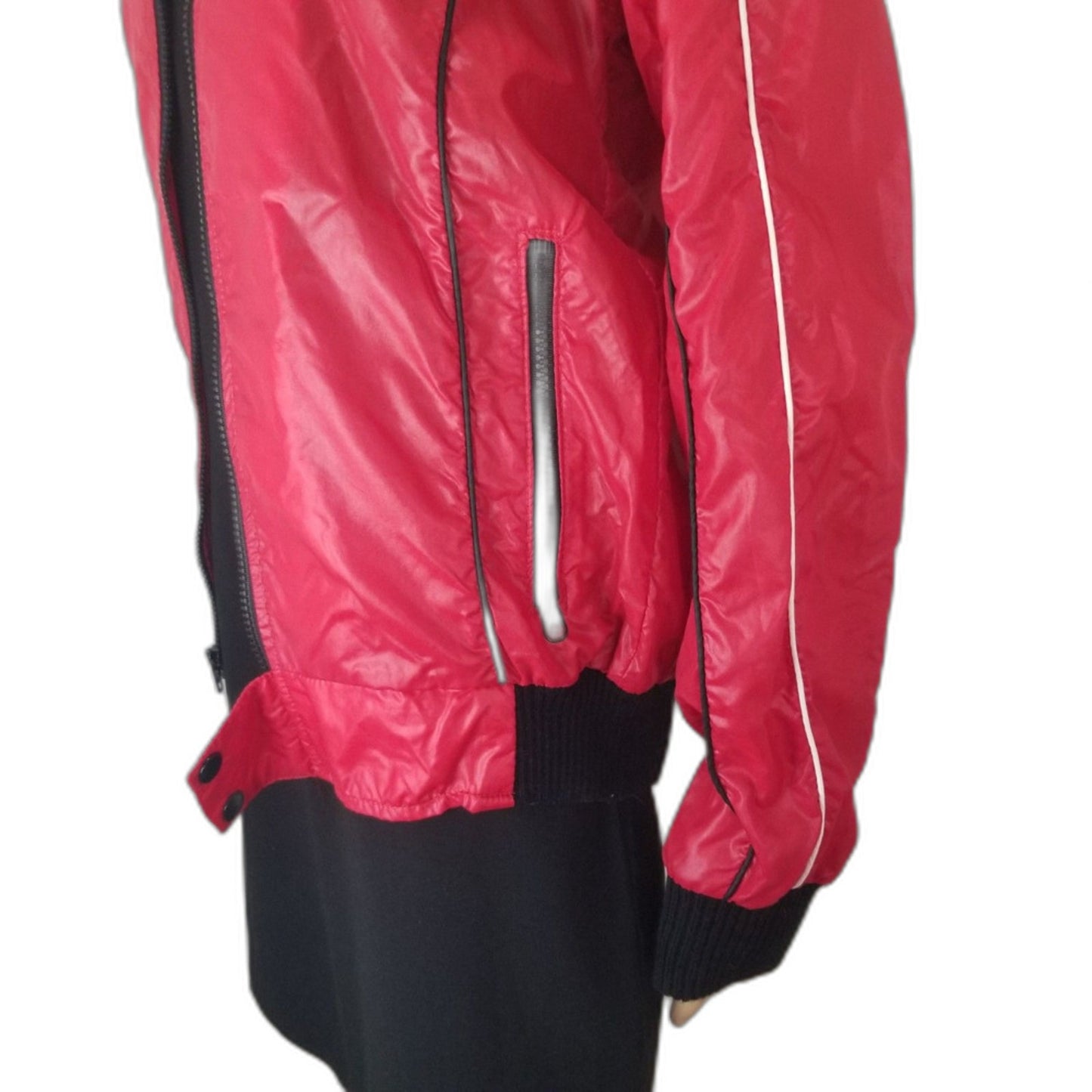 80s Vintage Style Auto Zip Up Nylon Red Light Weight Racer Jacket Size Small