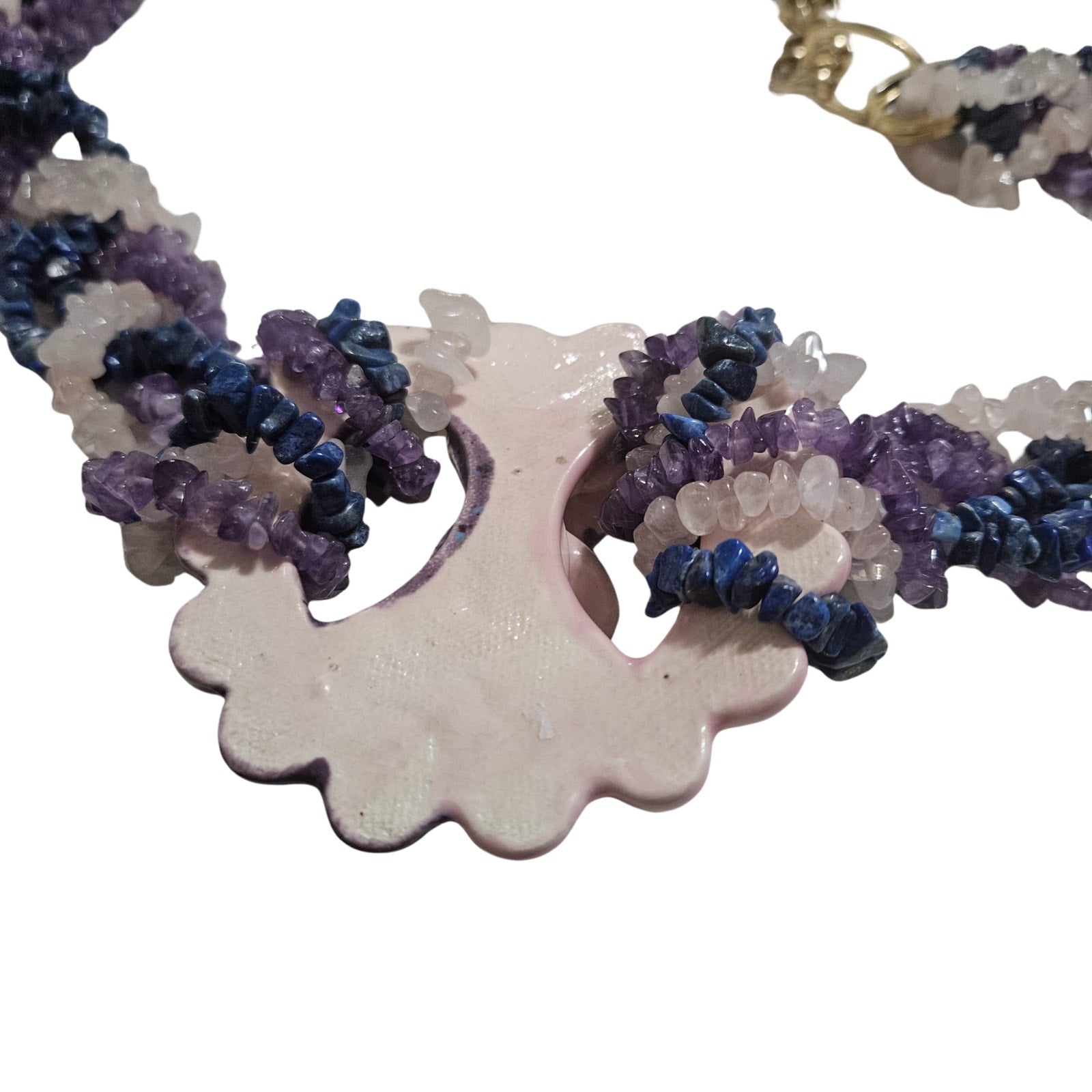 Purple Amethyst Lapis Lazuli Rose Quartz Belt Pottery Belt Buckle [Vintage]