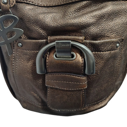 B Makowsky Brown Pebble Leather Zip Top Crossbody Shoulder Bag Silver Hardware