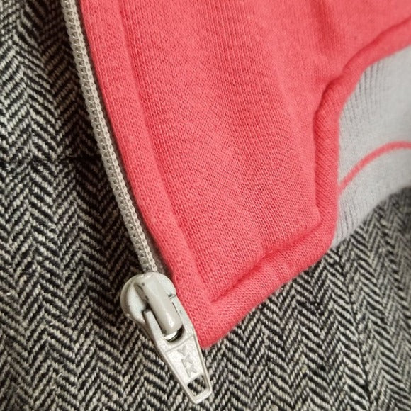 1970s Zip Up Sweatshirt with Collar Salmon Pink Gray Size Large [VINTAGE]