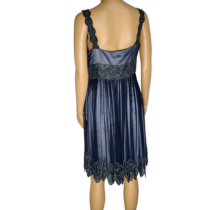 100% Silk Adrianna Papell Evening Formal Semi-Formal Dress Beaded Tank Top SZ 8P