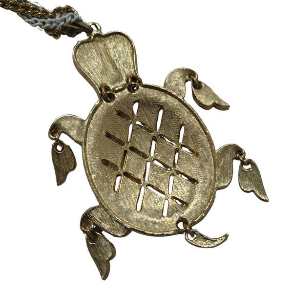 1970s Mod Asian Articulated Tortoise Moveable Pendant Turtle Chain Link Necklace [Vintage]