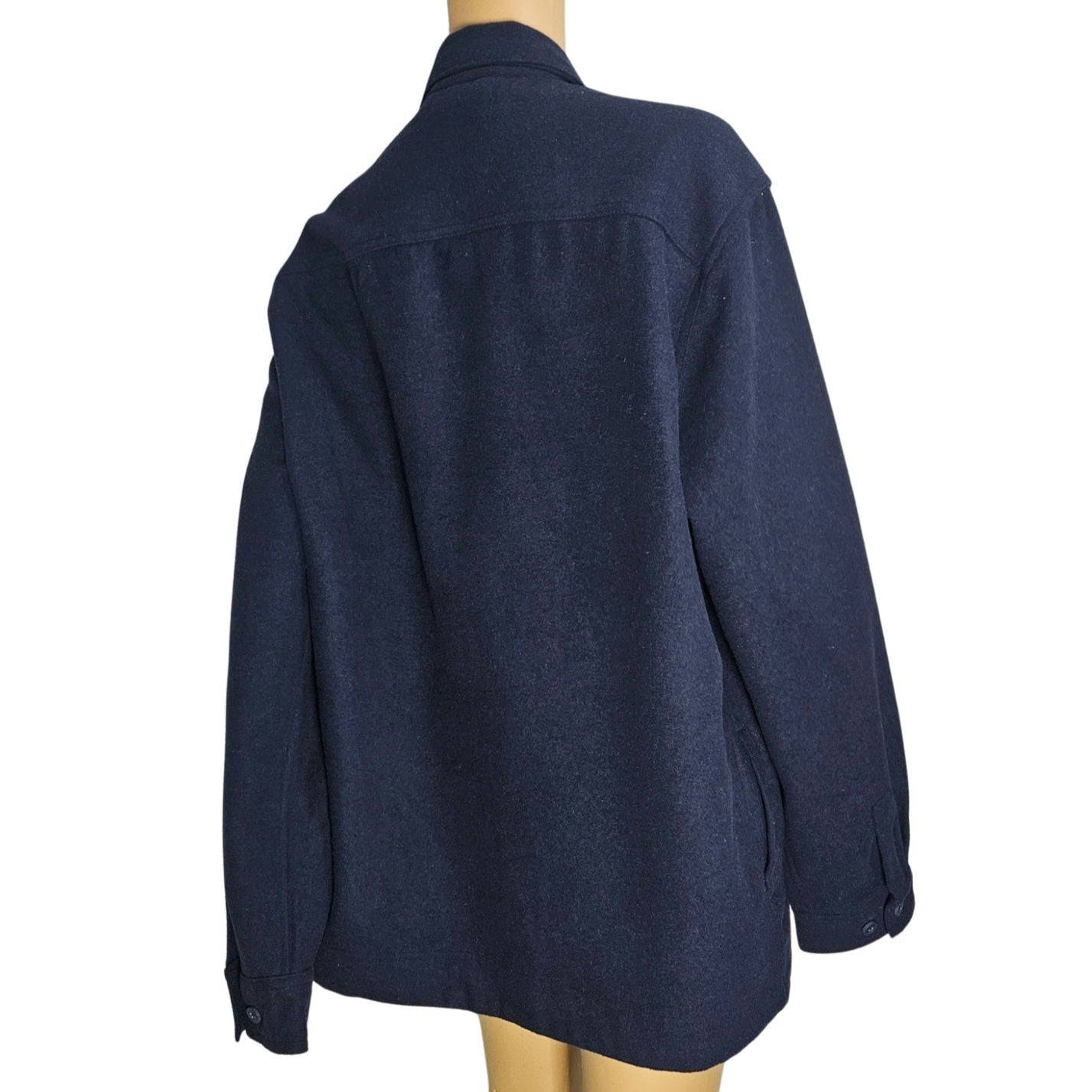 Blue Wool Christian Lacroix Long Sleeve Button Up Folded Collar Shirt Size Large