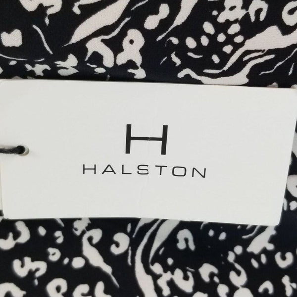 Black Midi H Halston V Neck Short Sleeve Stretch Elastic Waist Dress Size Small