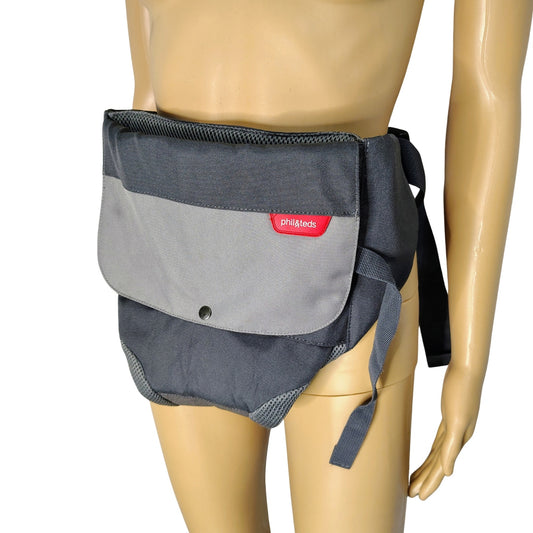Phil and Ted's Charcoal Gray Belted Hip Baby Seat Carrier Belts Onto Hips