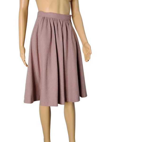 1970s Wool Liz Claiborne Mauve Full Circle Skirt Side Pockets Size 4 [Vintage]