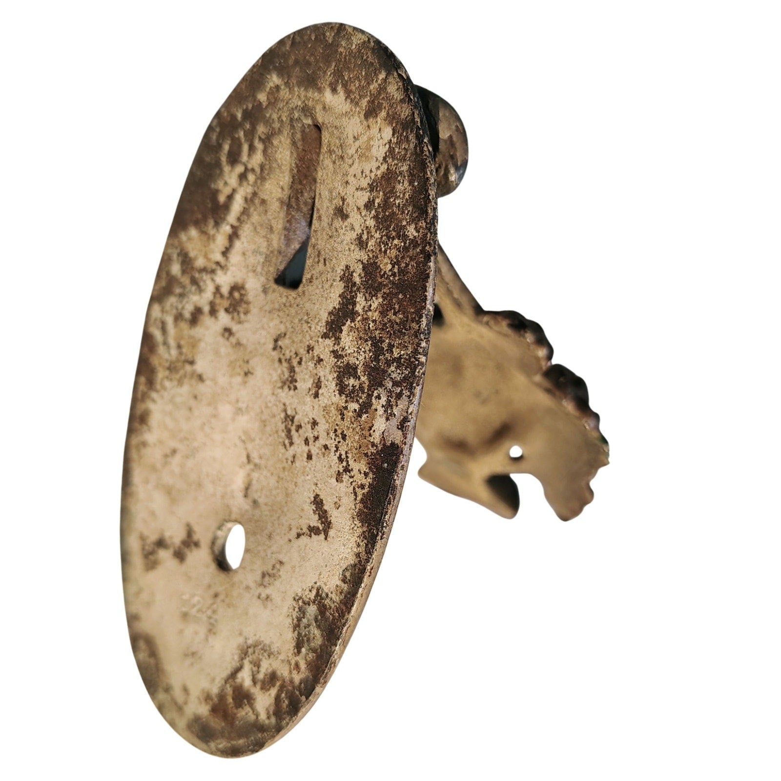 1920s Hubley Cast Iron Flower Basket Ribbon Door Knocker Cream [Antique]