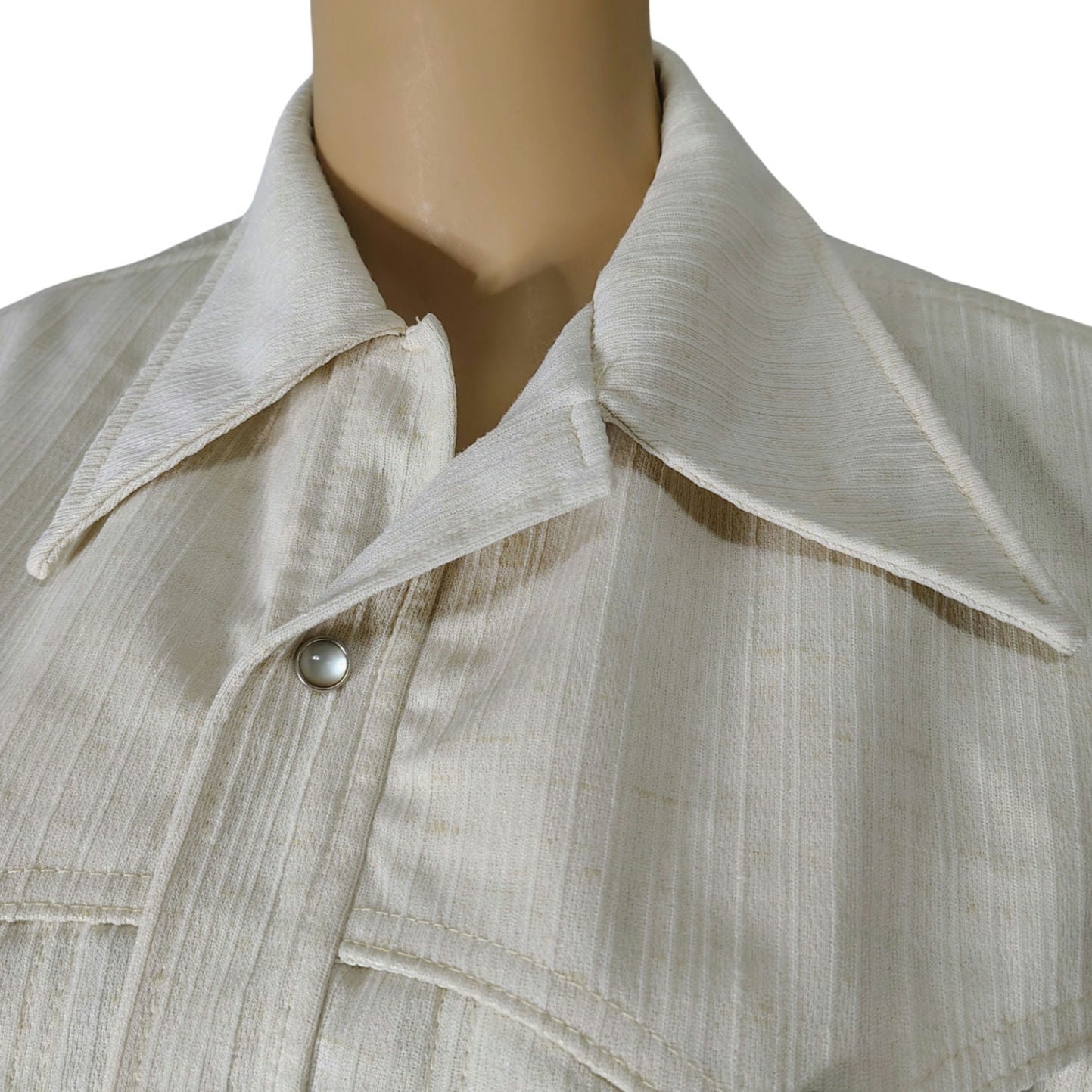 70s Lee Riders Beige Pearl Snap Western Light Weight Jacket Button Up Shirt Shacket Size Medium [Vintage]