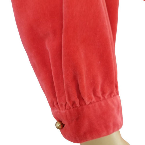 VINTAGE VELVET Boho Long Red Jacket Floor Length Side Slits Gold Button Size Small  [Vintage]