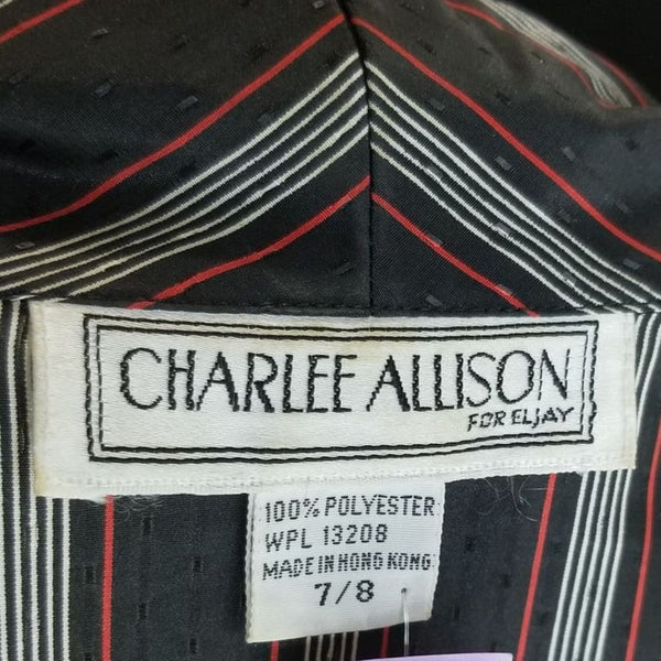 1980s Striped Metallic Long Sleeve Midi Dress Button Up Belted Vintage Size 7/8