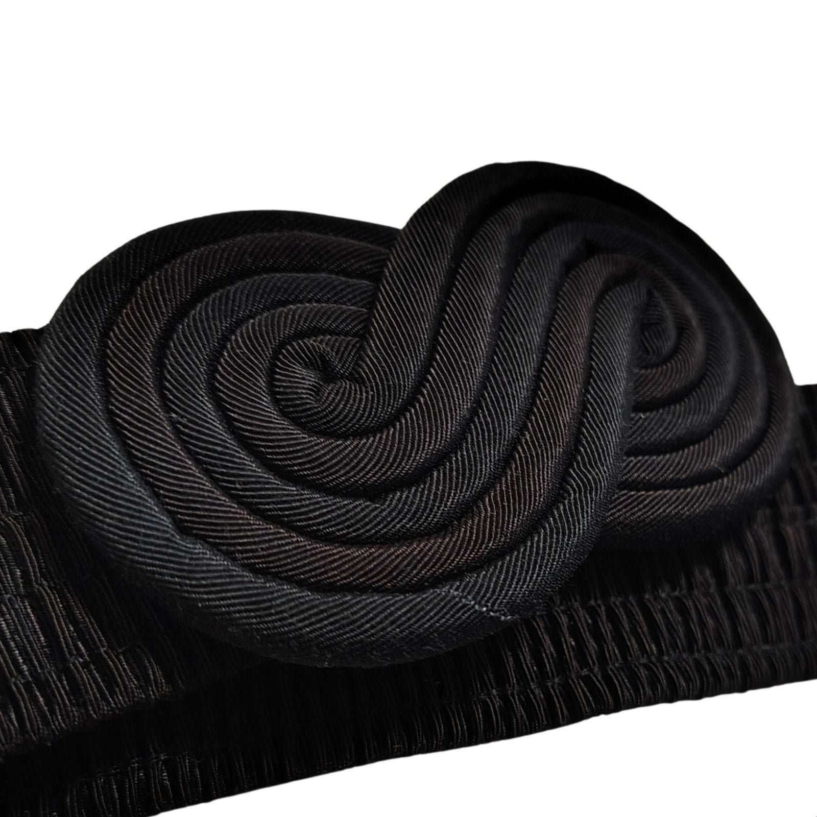 1980s Black Fabric Unity Belt Buckle Elastic Stretchy Belt 36 Inches [Vintage]