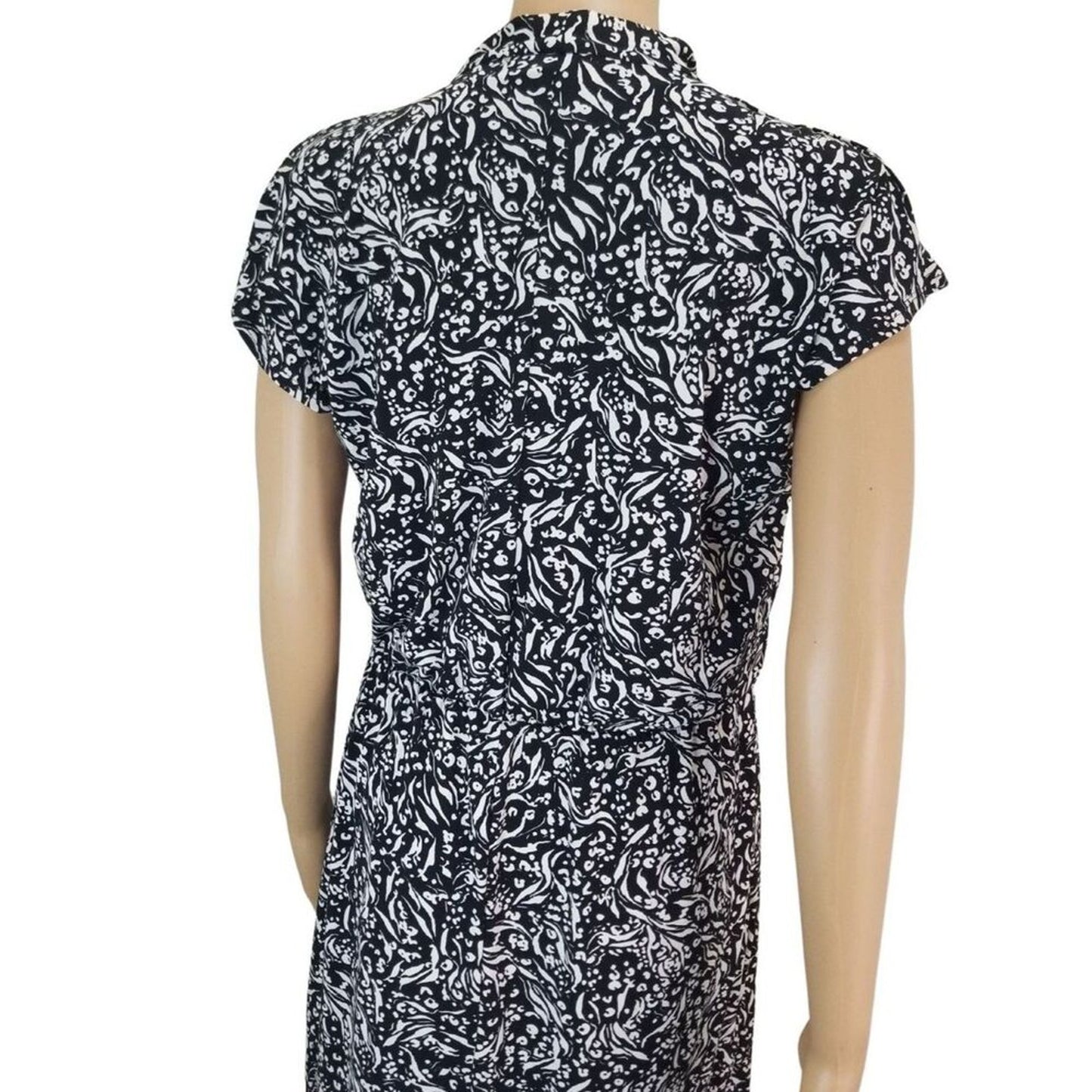 Black Midi H Halston V Neck Short Sleeve Stretch Elastic Waist Dress Size Small