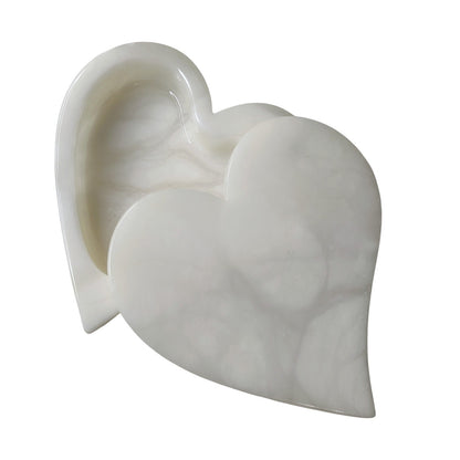Off White Ducceschi Genuine Alabaster Trinket Dish Heart Keepsake Box Swivel Top