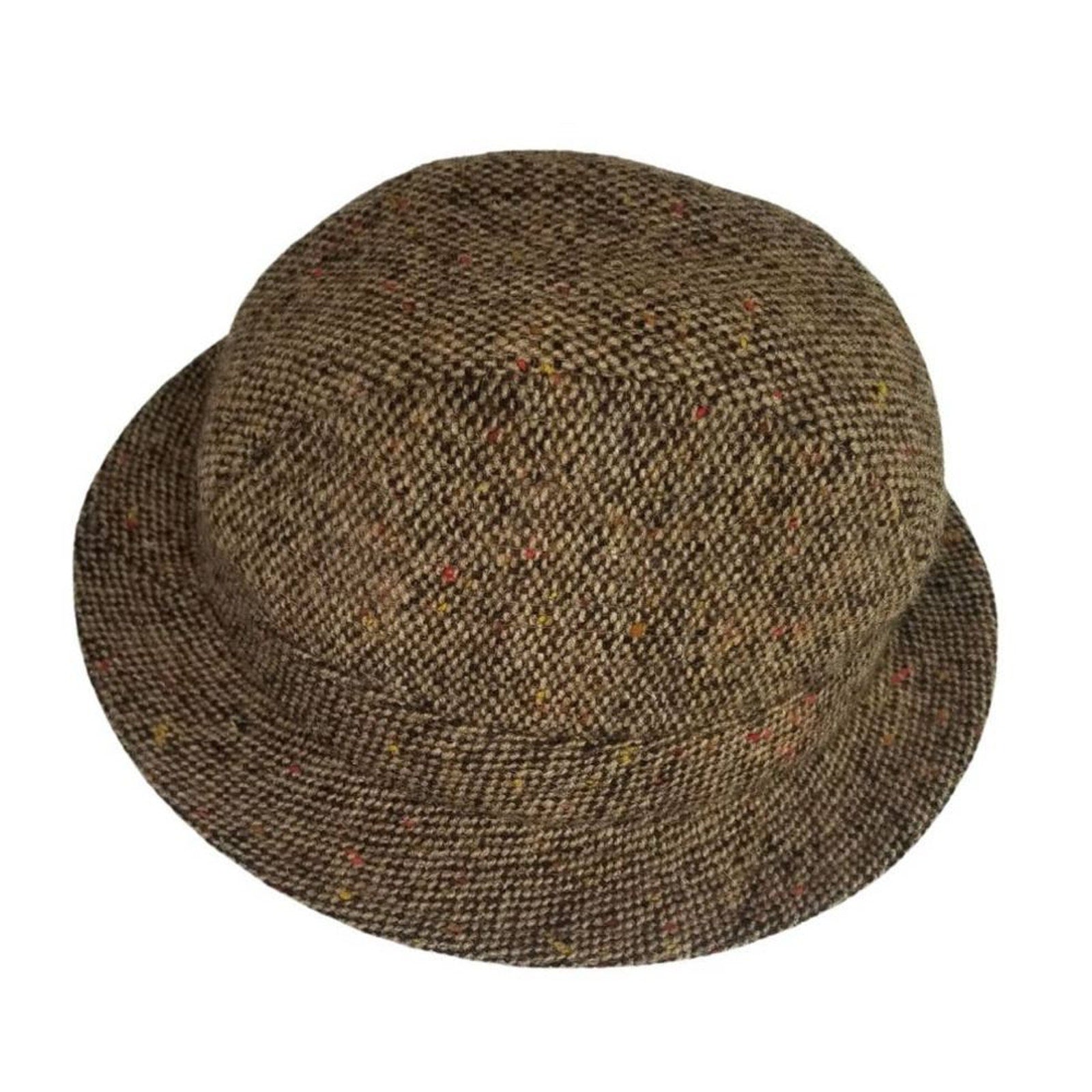Wool TRILBY Hat DAVID HANNA & SONS Handcrafted Ireland Tweed Brown SZ 7 [VINTAGE]