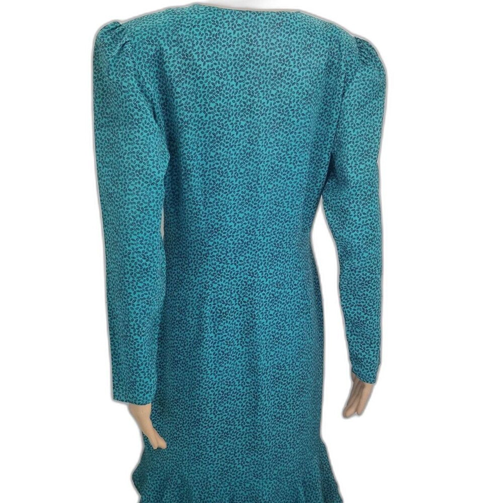 1980s Green Micro Feather Long Sleeve Mermaid Wiggle Dress Size Large [Vintage]