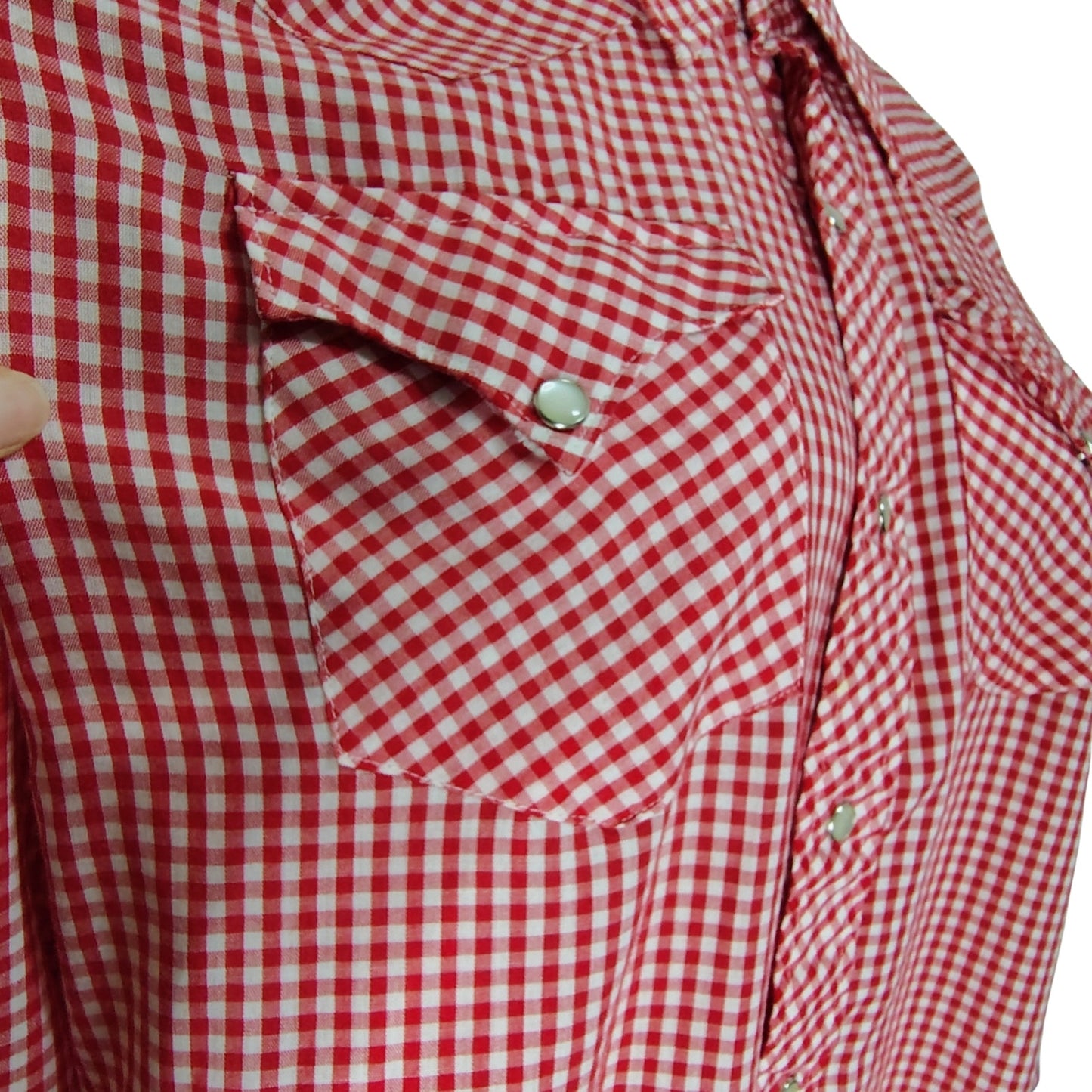 Ranchwear H Bar C Red White Checker Plaid Button Up Shirt Pearl Snaps  Size 16.5 [Vintage]