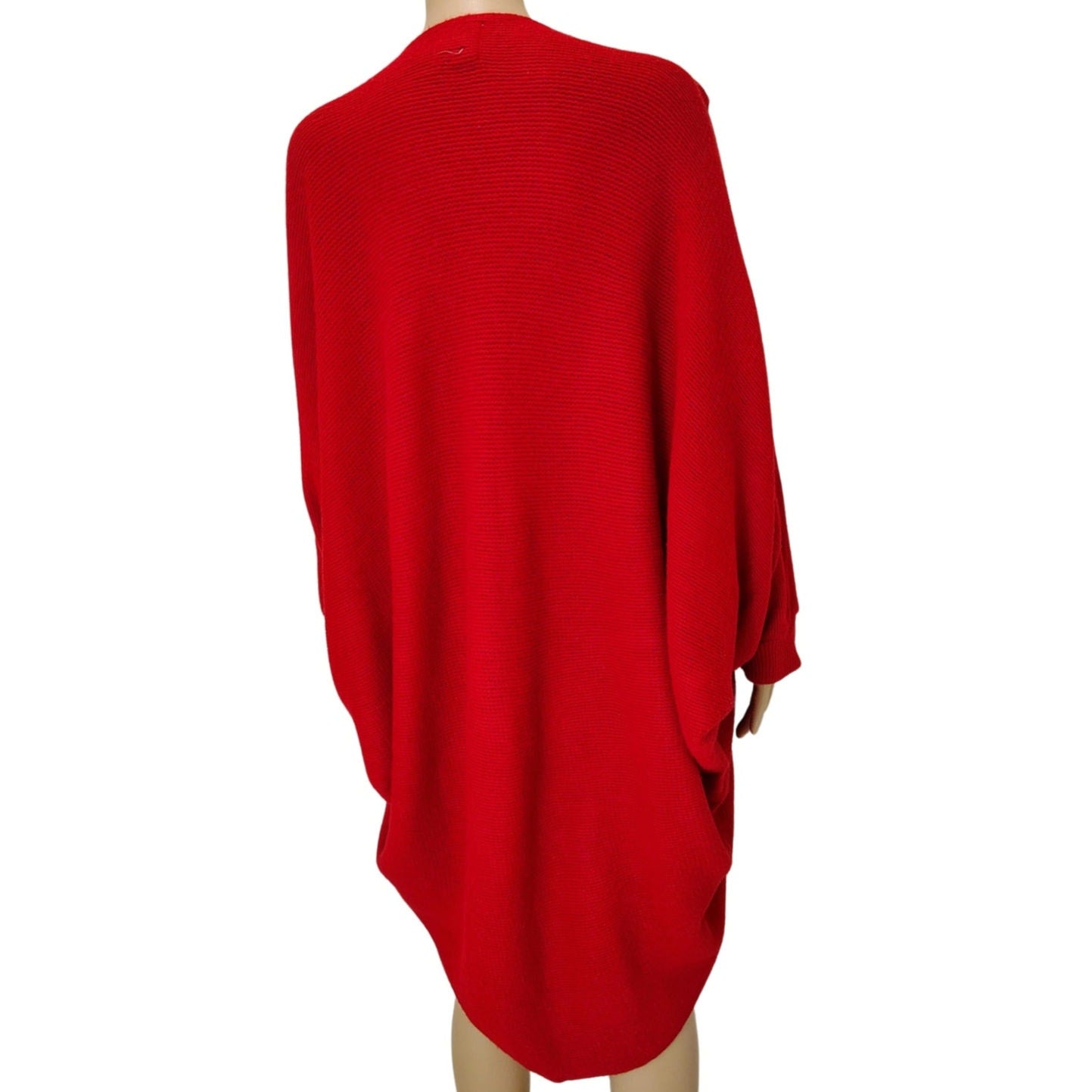 1980s Red Knit Cardigan Open Front Pleated Shoulder Round Hem Sweater One Size [Vitnage]