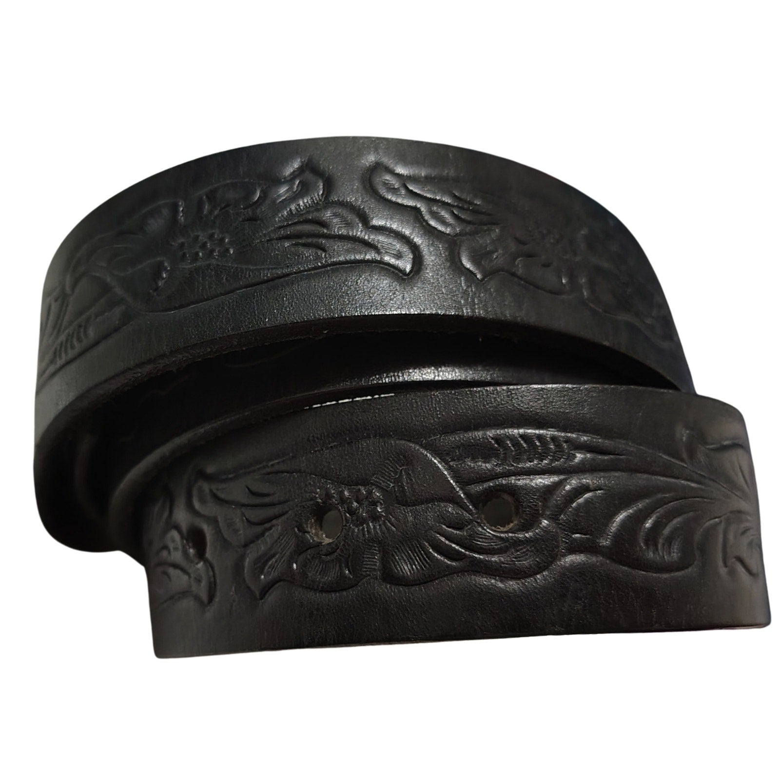 1990s Bebe Replacement Genuine Leather Belt Strap Tooled Engraved Floral Snap Closure