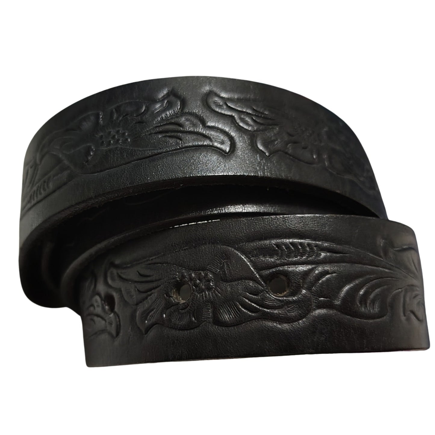 1990s Bebe Replacement Genuine Leather Belt Strap Tooled Engraved Floral Snap Closure