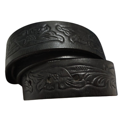 1990s Bebe Replacement Genuine Leather Belt Strap Tooled Engraved Floral Snap Closure