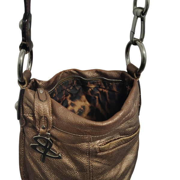 B Makowsky Brown Pebble Leather Zip Top Crossbody Shoulder Bag Silver Hardware