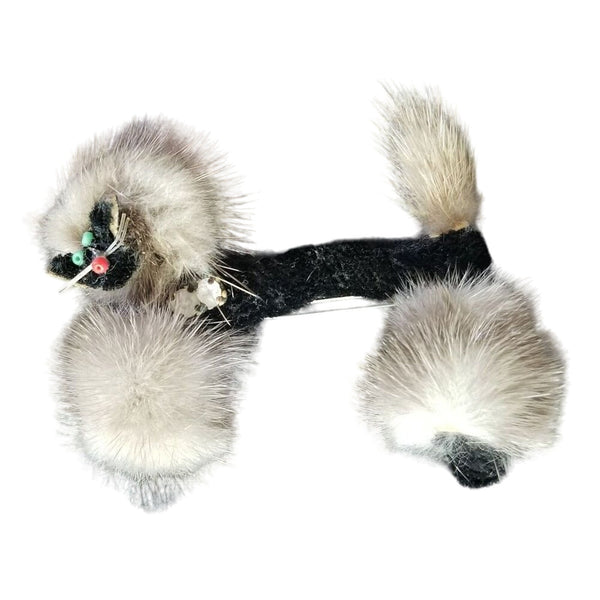1950s Poodle MCM Authentic Real Mink Brooch Pin Beaded Face Estate Jewelry