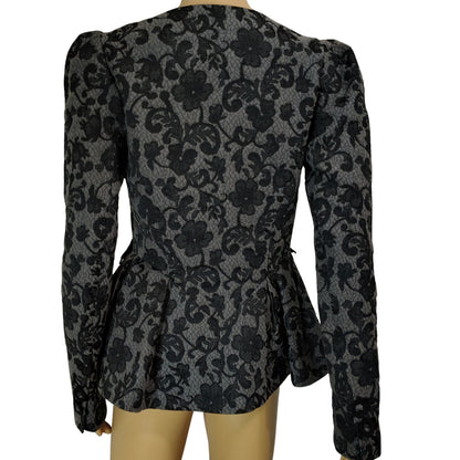 Betsey Johnson Floral Jacket Brocade Runway Peplum Ribbon Fit Flare Size 6