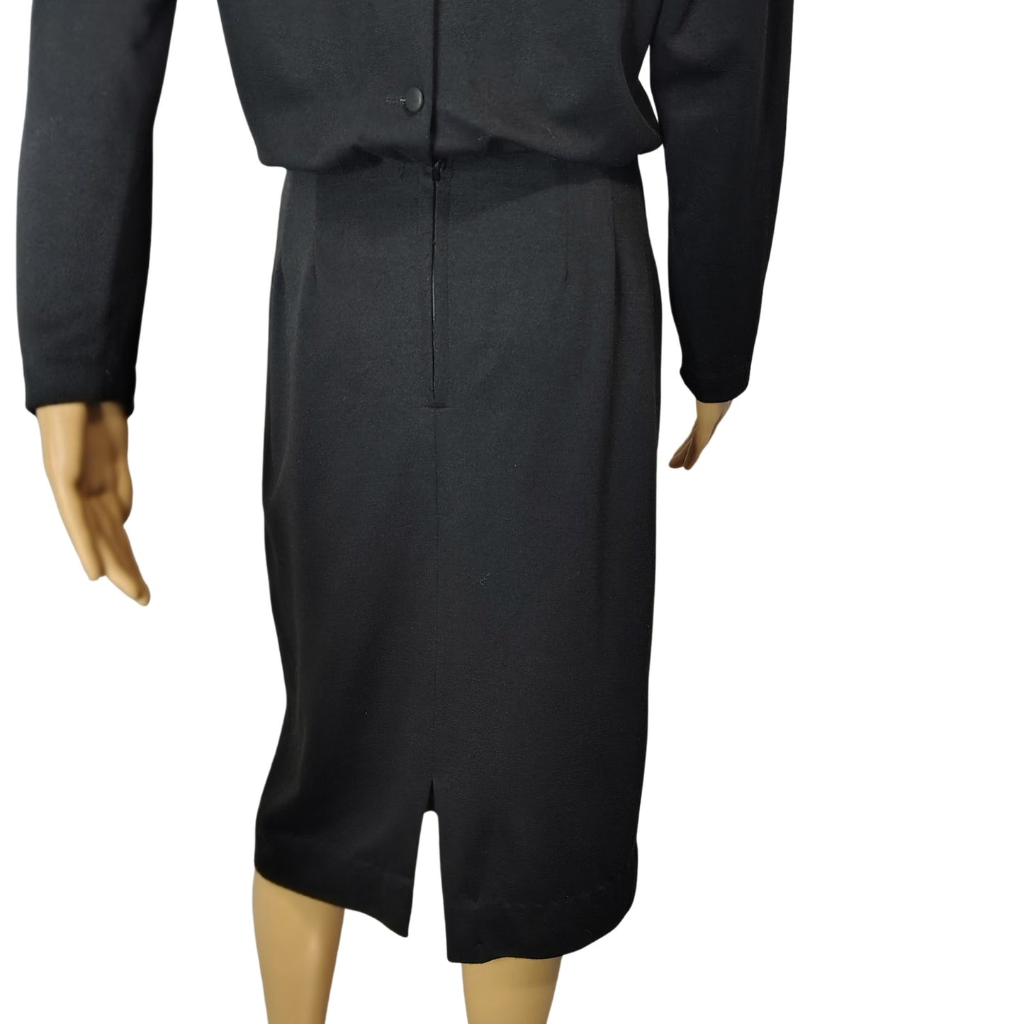 1960s Mod MCM Black Long Sleeve High Neck Pencil Skirt Dress Back Buttons Size Small [Vintage]