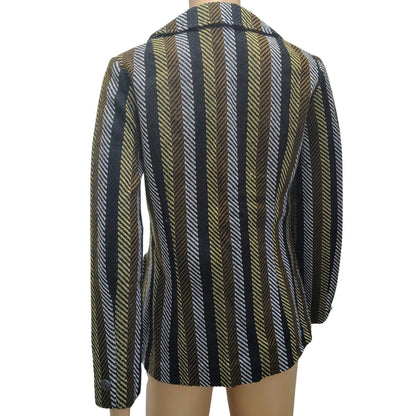 70s Striped Tread Design Fitted Single Breasted Blazer Outside Pockets SZ Small