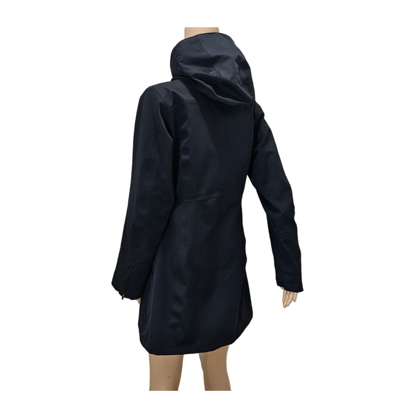 Patagonia Black Zip Up Long Winter Lined Jacket with Hoodie Size Small Womens