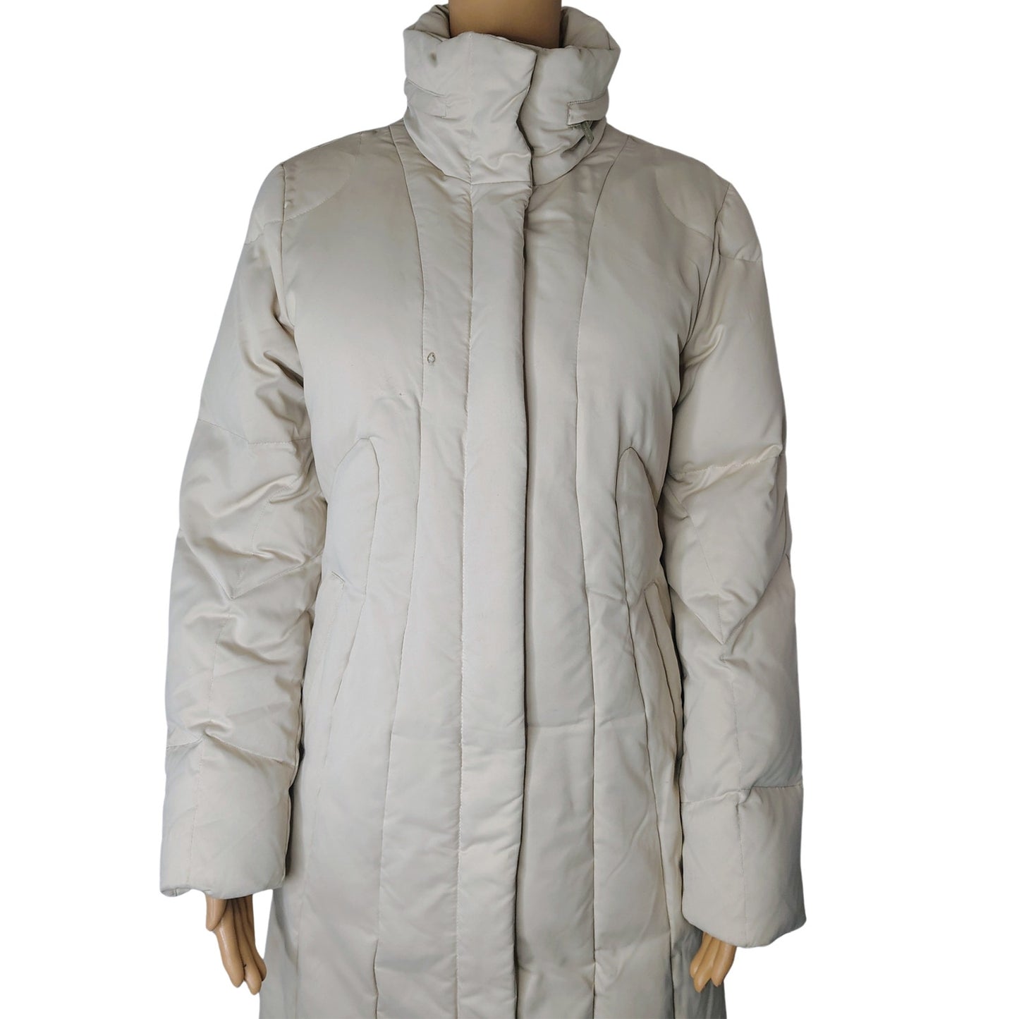 Calvin Klein Beige Performance Women's Puffer Coat Jacket Rollaway Hood Size Medium