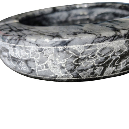 1970s Gray Etched Horses Polished Marble Stone Heavy Large Ashtray Three Holders [Vintage]