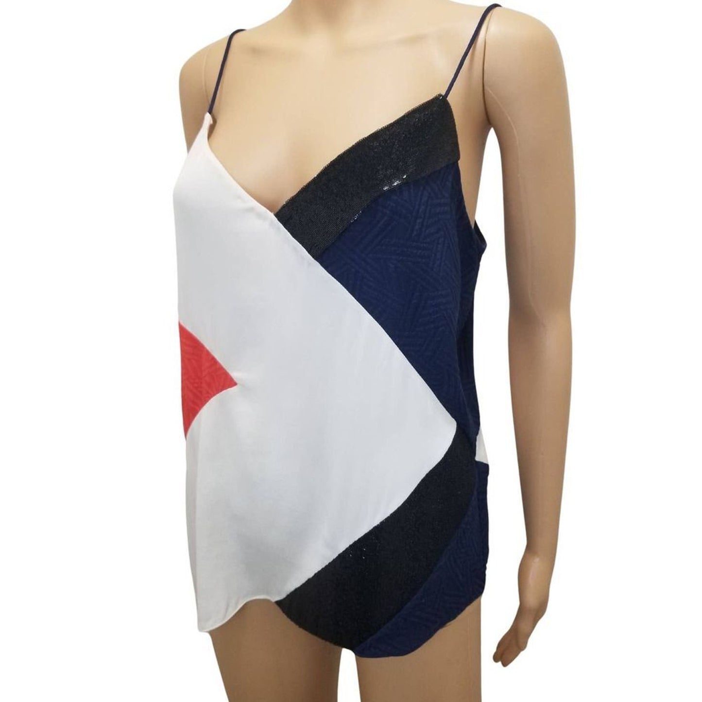 Diane Von Furstenberg Cream Black Pink Silk Spaghetti Strap Tank Top Size Medium