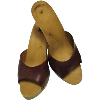 1970s Candies Style Faux Wood Heels Brown Leather Uppers USA 6 EUR 37 UK 4.5 [Vintage]